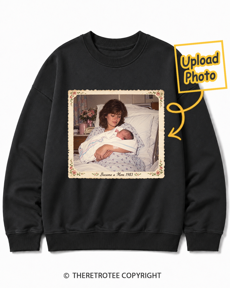 TheRetroTee Personalized Became a Mom 1983 Sweatshirt