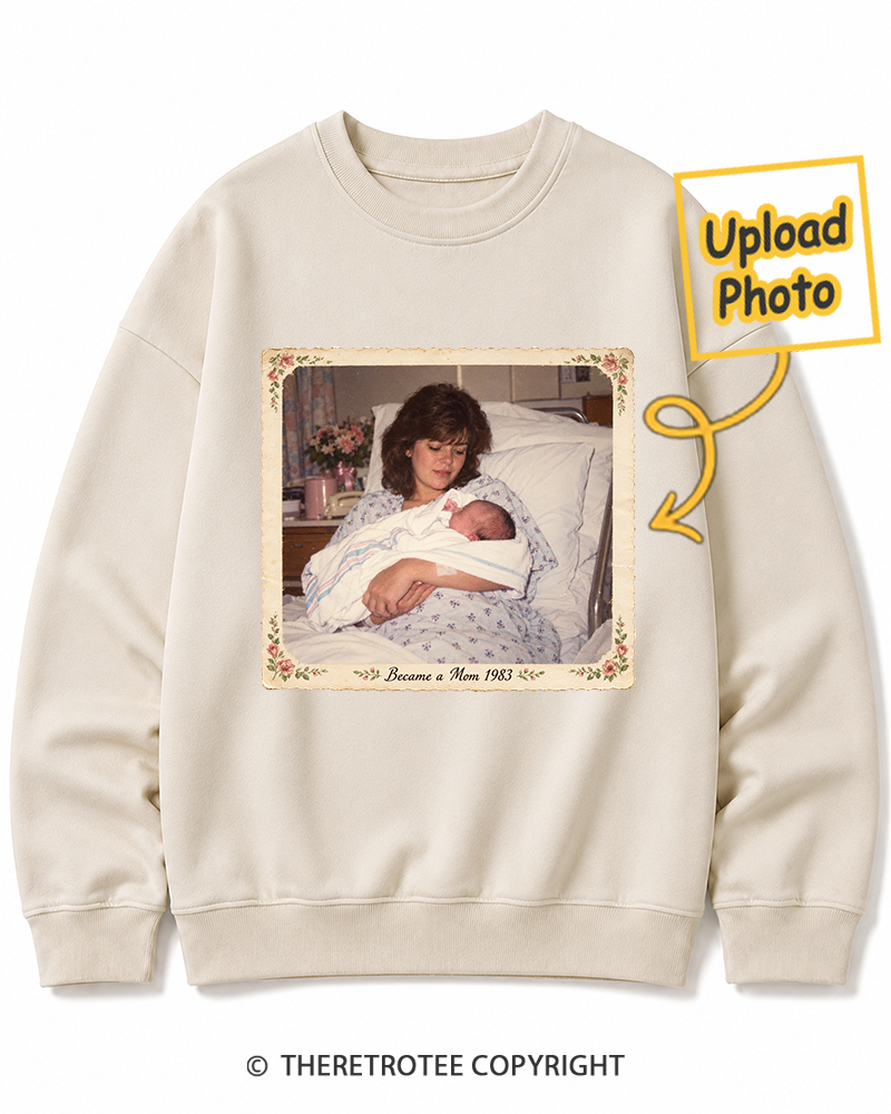 TheRetroTee Personalized Became a Mom 1983 Sweatshirt