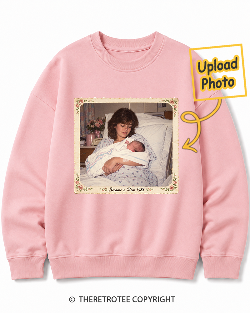 TheRetroTee Personalized Became a Mom 1983 Sweatshirt