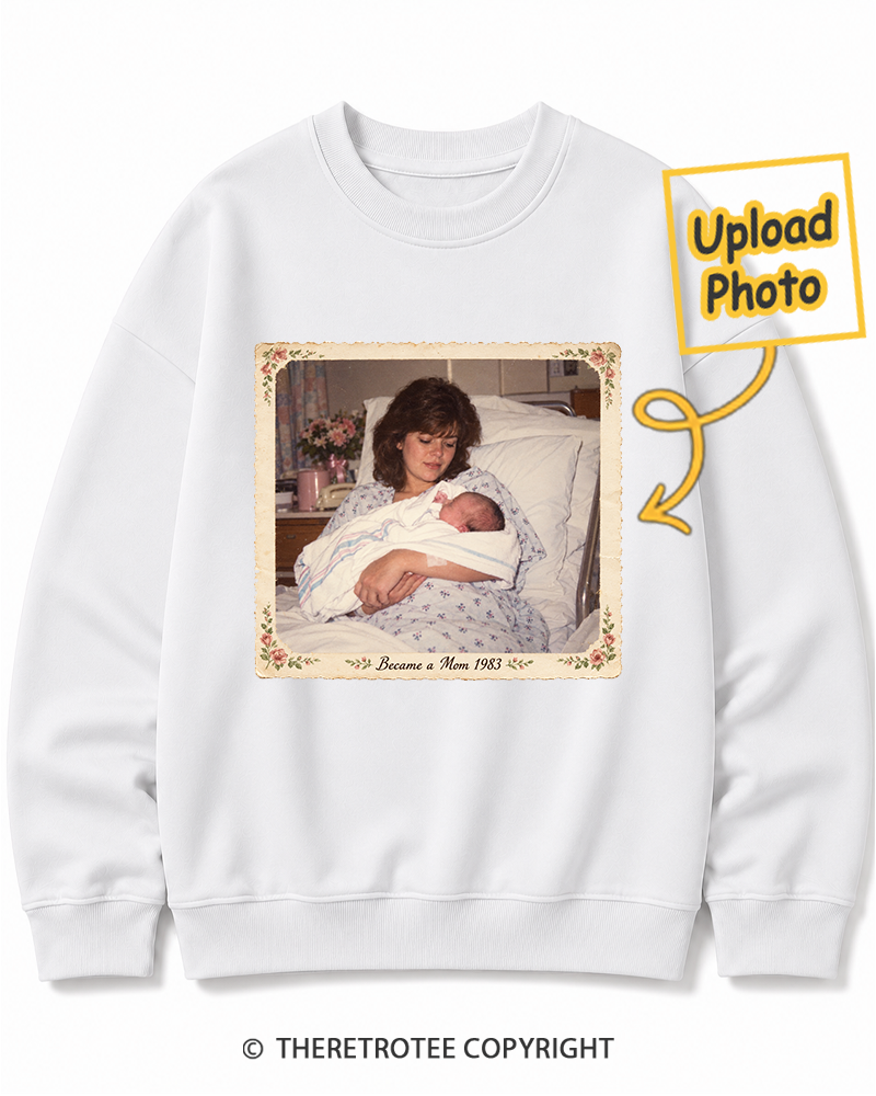 TheRetroTee Personalized Became a Mom 1983 Sweatshirt