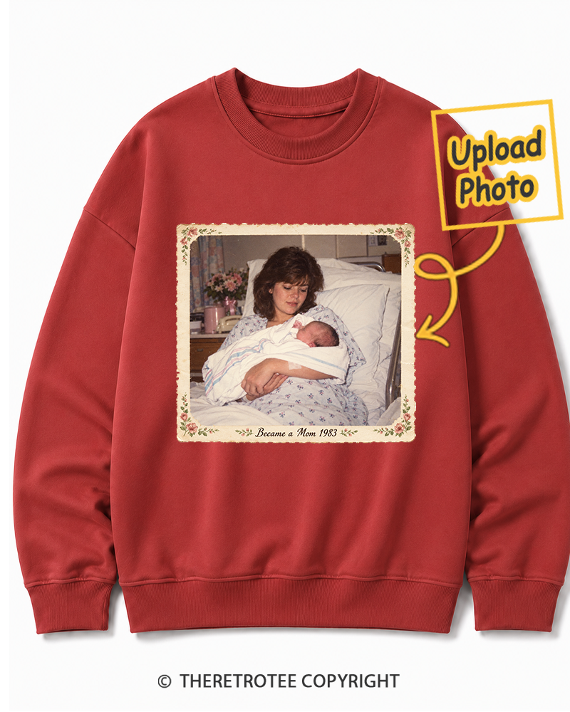 TheRetroTee Personalized Became a Mom 1983 Sweatshirt