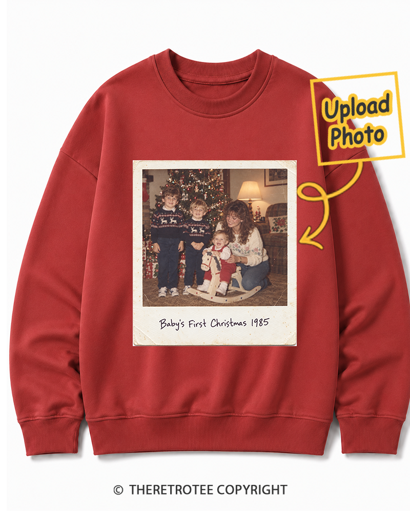 TheRetroTee Personalized Baby's First Christmas 1985 Sweatshirt