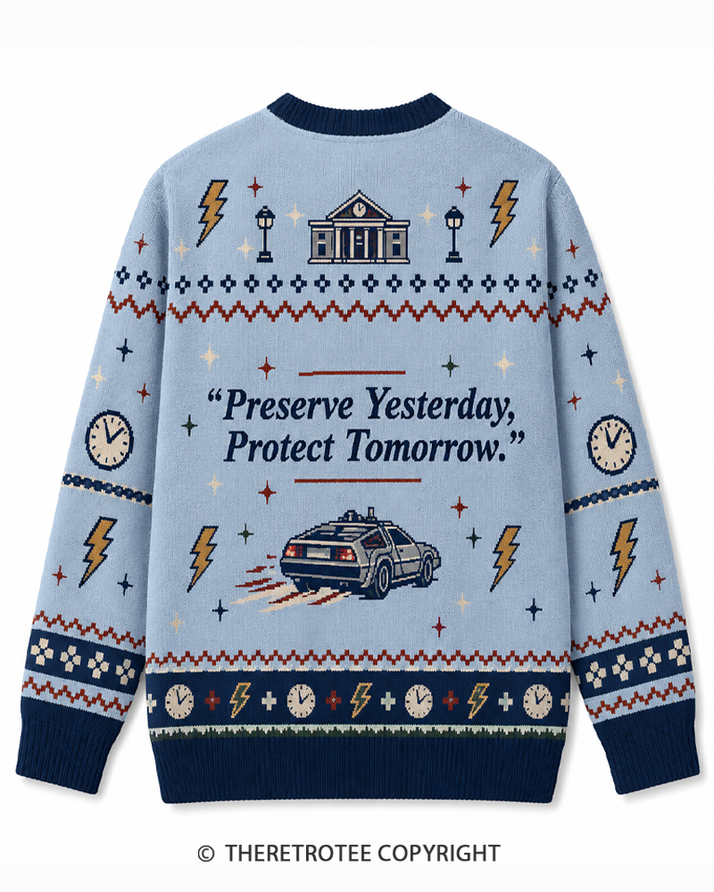 TheRetroTee Save The Clock Tower 1980s Sweater