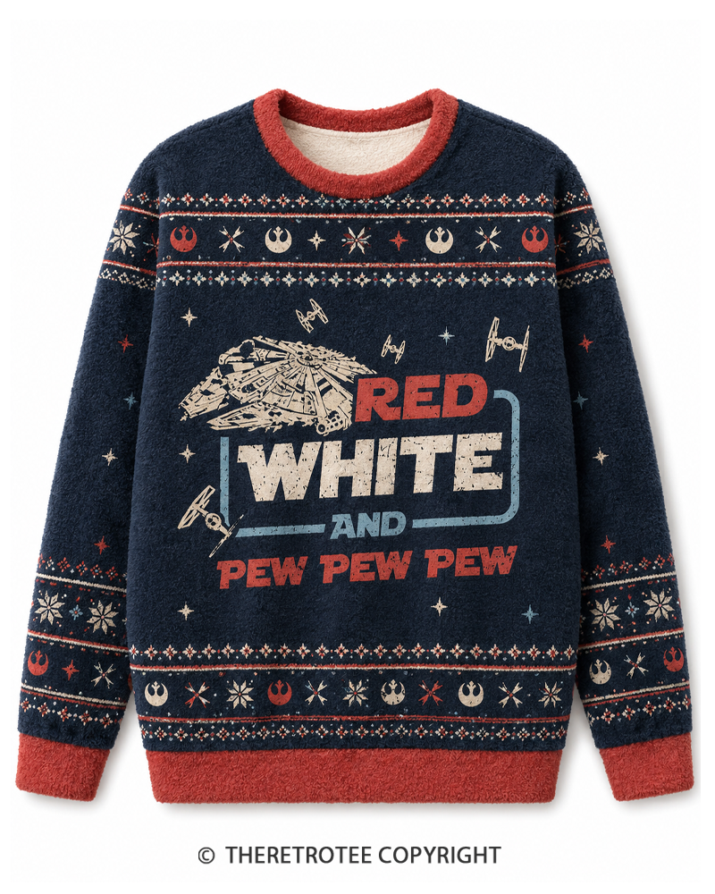 TheRetroTee Red White And Pew Pew Pew 1980s Sweater