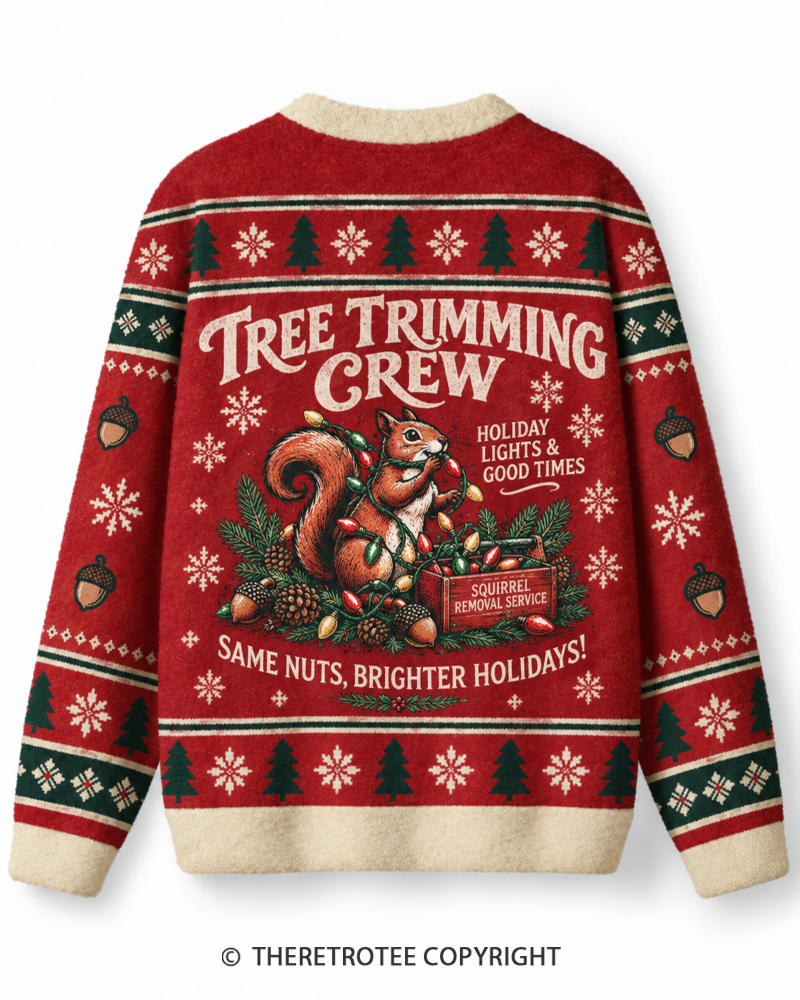 TheRetroTee Tree Trimming Crew Christmas Sweater