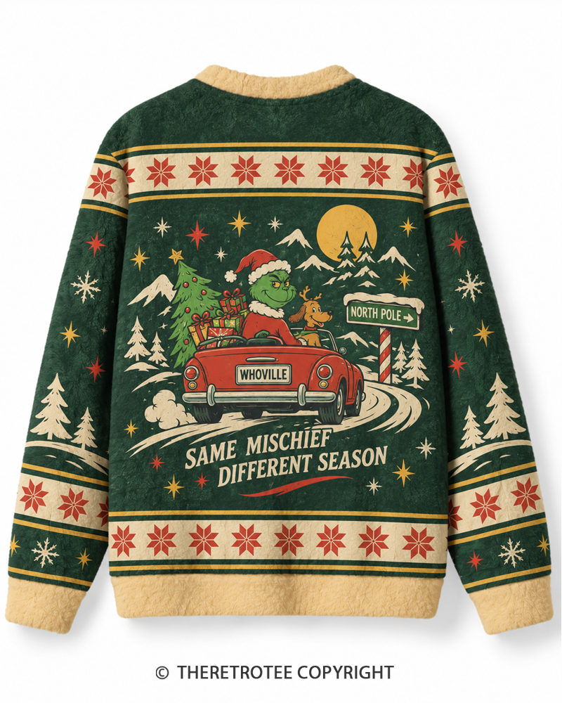 TheRetroTee Same Mischief Different Season Christmas Sweater