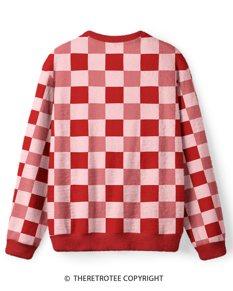 TheRetroTee Vintage 1970s Rose Pink Checkerboard Sweater