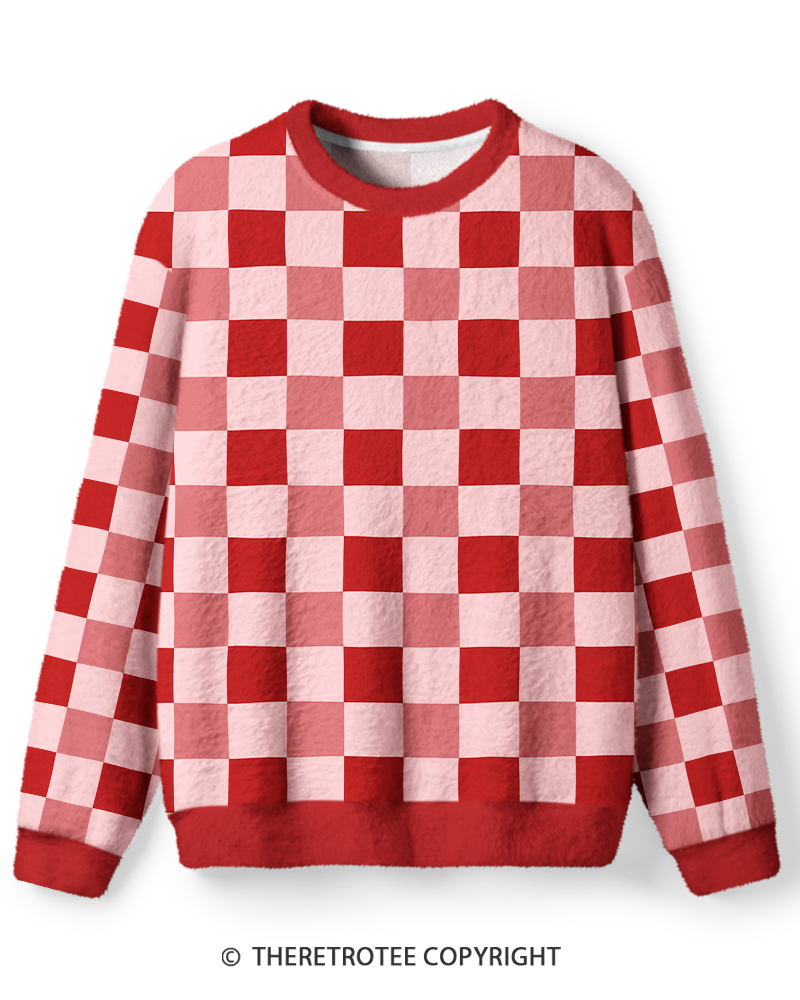 TheRetroTee Vintage 1970s Rose Pink Checkerboard Sweater