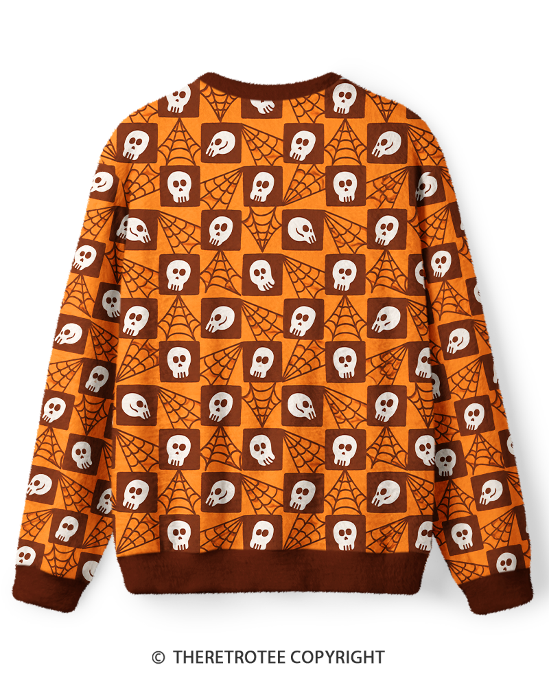 TheRetroTee Vintage 1980s Halloween Skull Web Sweater