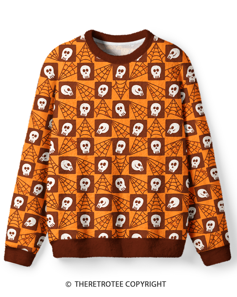 TheRetroTee Vintage 1980s Halloween Skull Web Sweater