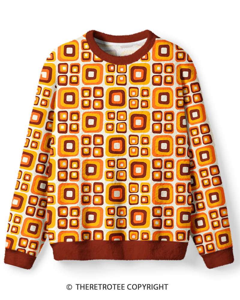 TheRetroTee Vintage 1970s Orange Mod Squares Sweater