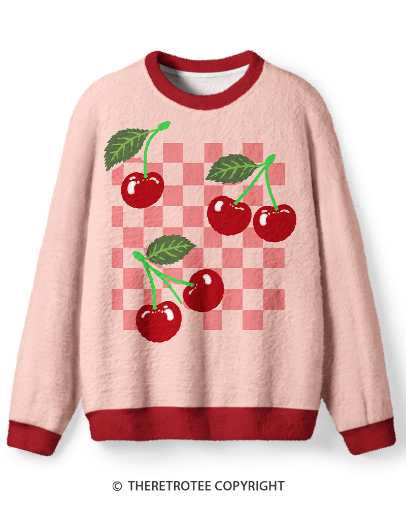 TheRetroTee Vintage 1970s Cherry Picnic Graphic Sweater