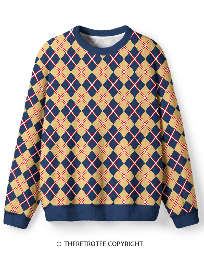 TheRetroTee Vintage 1970s Classic Preppy Argyle Plaid Sweater