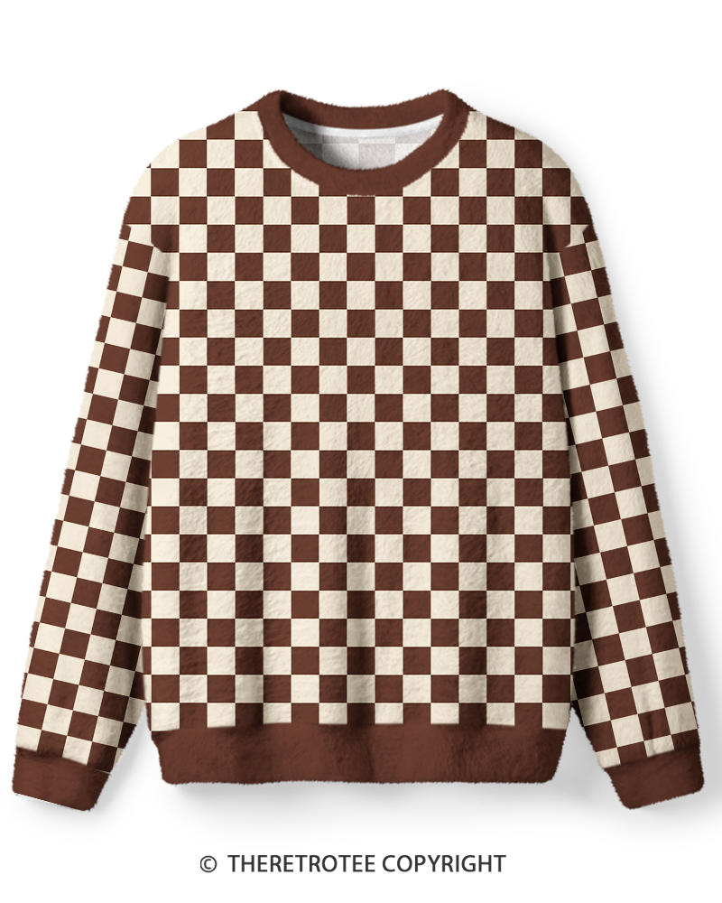 TheRetroTee Vintage 1970s Cocoa Cream Checkerboard Sweater