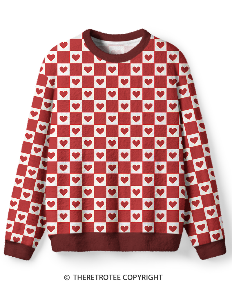 TheRetroTee Vintage 1970s Valentine Heart Checker Sweater