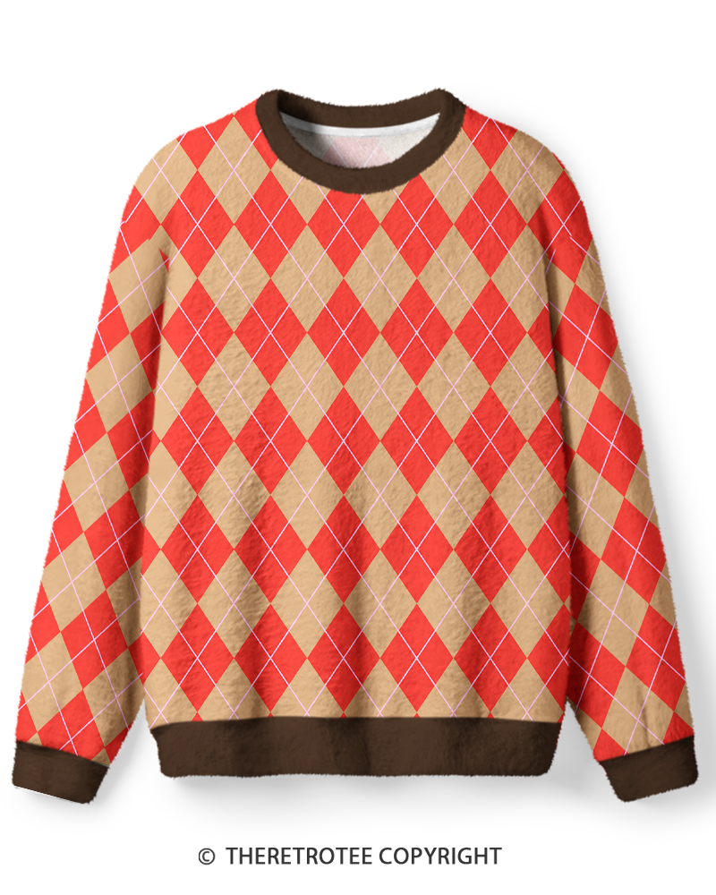 TheRetroTee Vintage 1970s Coral Tan Argyle Sweater