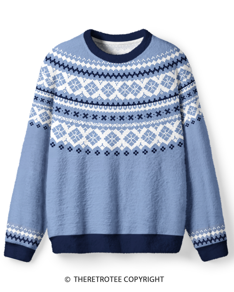 TheRetroTee Vintage 1970s Powder Blue Nordic Fair Isle Sweater
