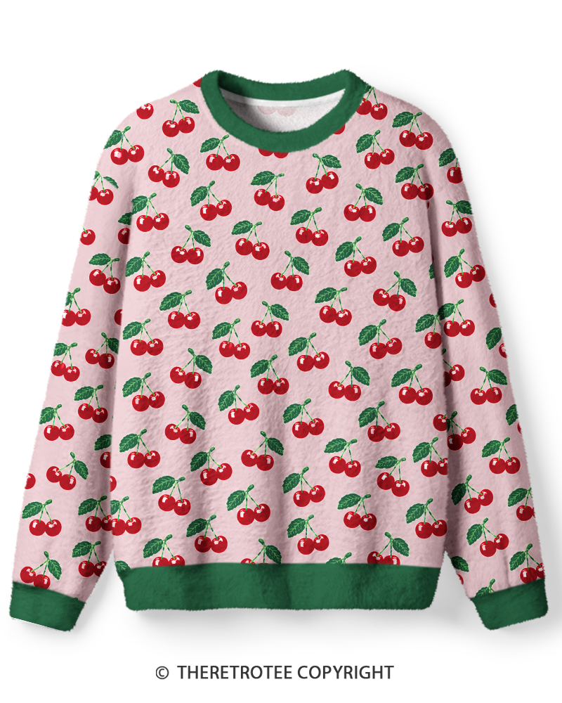 TheRetroTee Vintage 1970s Pink Cherry Toss Sweater