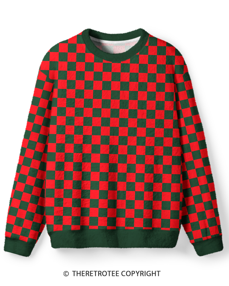 TheRetroTee Vintage 1970s Christmas Checkerboard Sweater