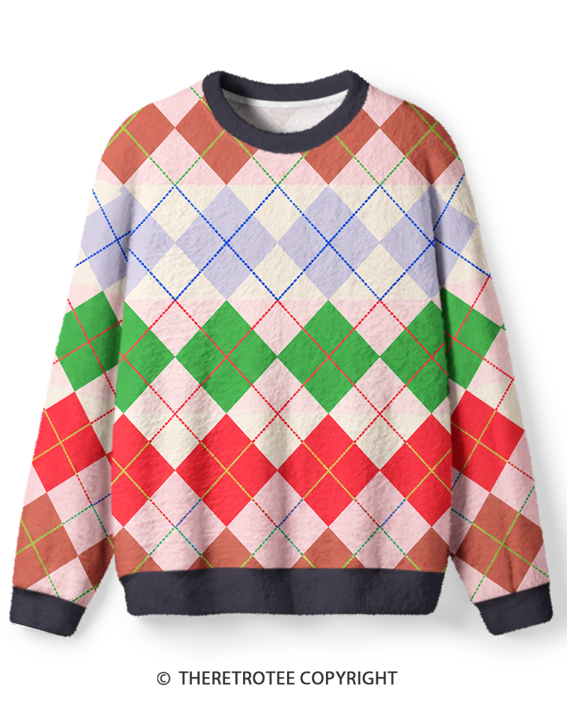 TheRetroTee Vintage 1980s Pastel Holiday Argyle Sweater