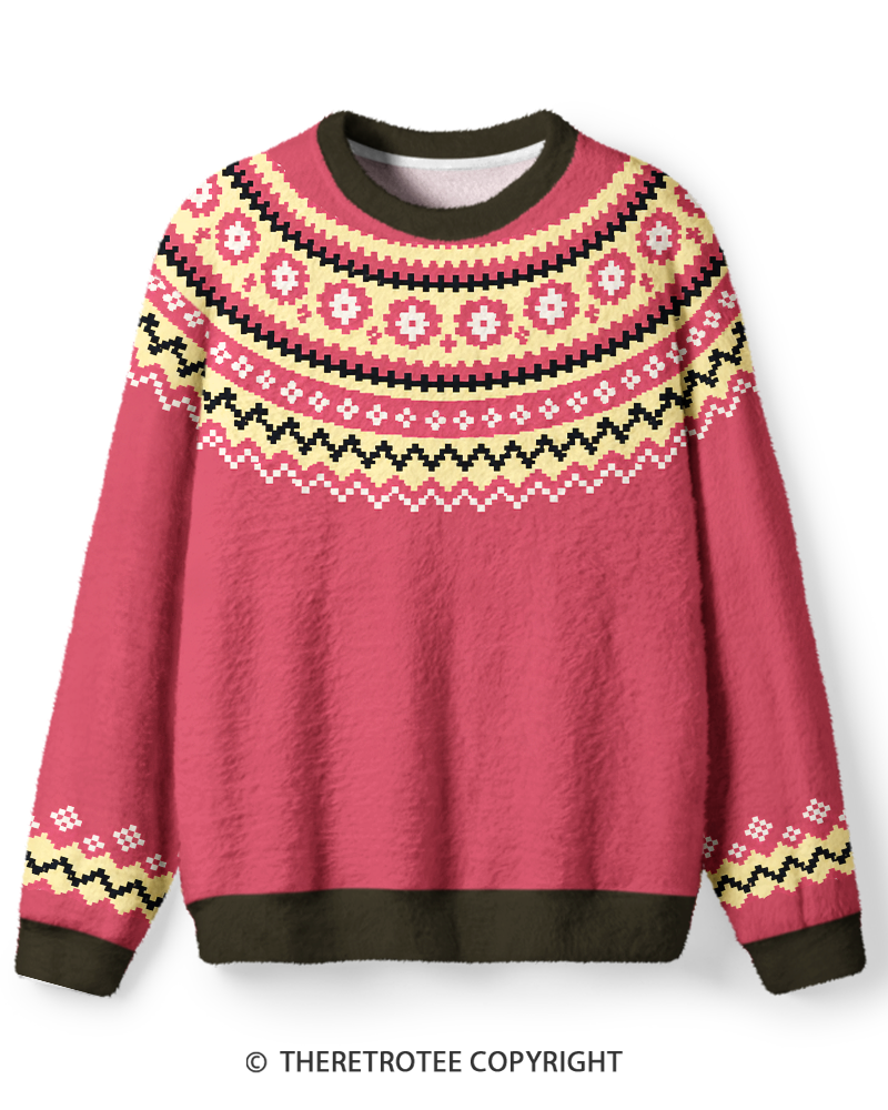 TheRetroTee Vintage 1970s Bubblegum Pink Fair Isle Sweater