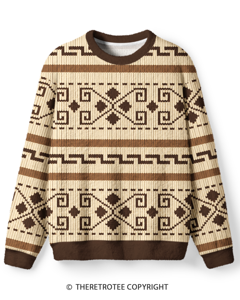 TheRetroTee Vintage Screen-Inspired Brown & Cream Geometric Sweater