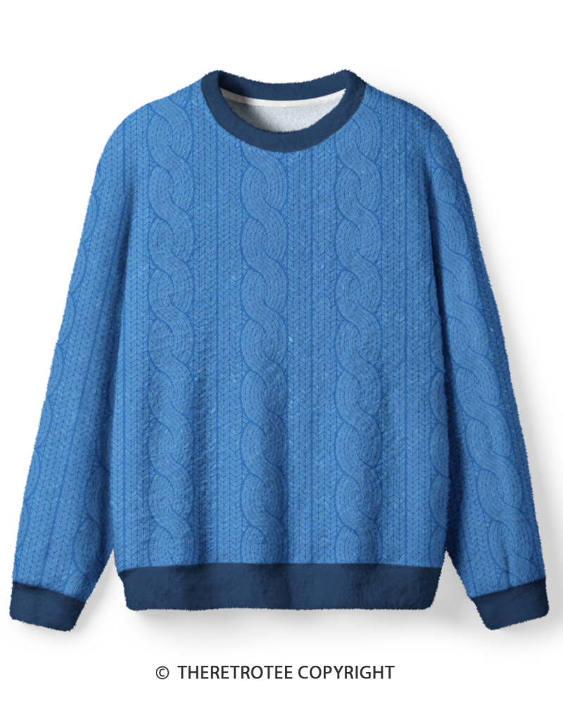 TheRetroTee Vintage Classic Movie Inspired Blue Cable Knit Sweater