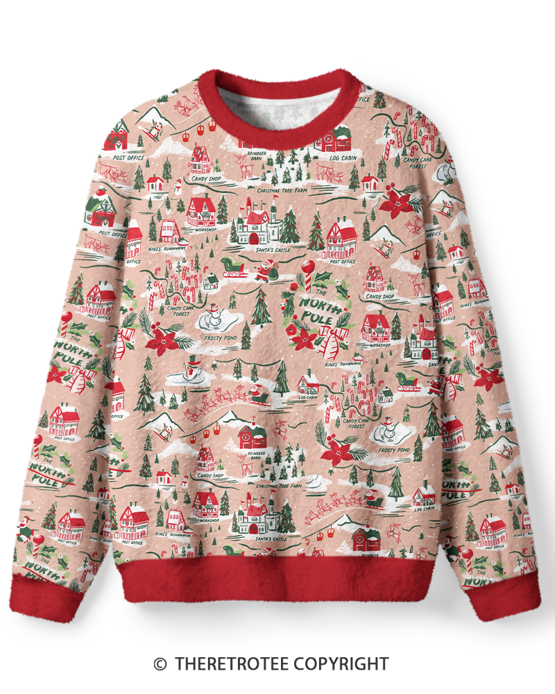 TheRetroTee Vintage 1950s Blush Christmas North Pole Map Sweater