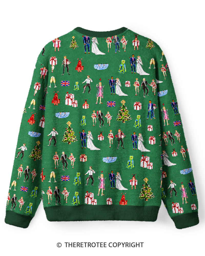 TheRetroTee Vintage 2000s Emerald Christmas Holiday Romance Collage Sweater