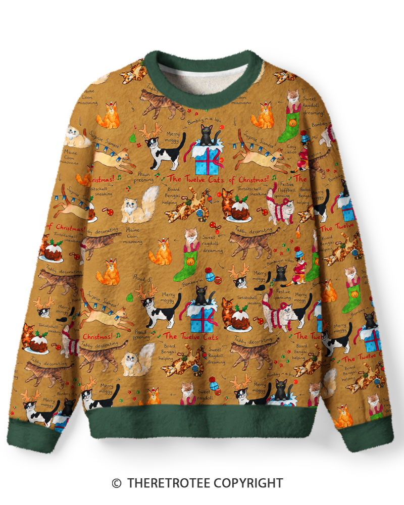 TheRetroTee Vintage 1980s Oatmeal Christmas Twelve Cats Sweater
