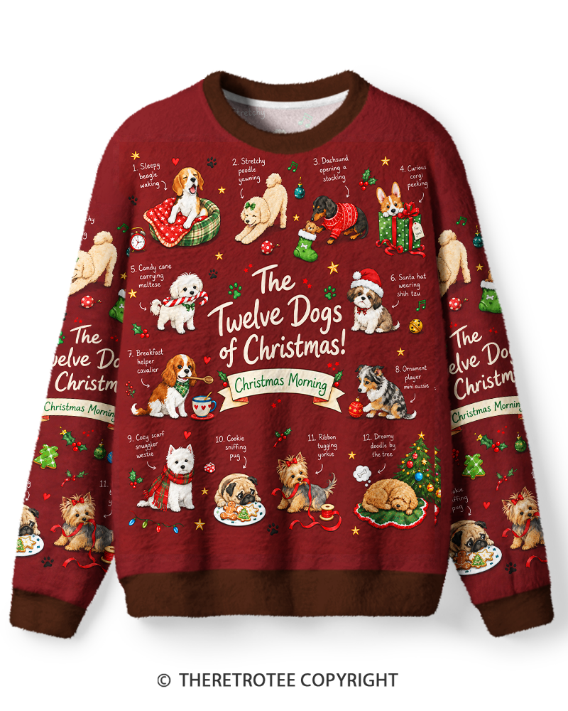 TheRetroTee Vintage 1980s Cranberry Christmas Twelve Dogs Sweater