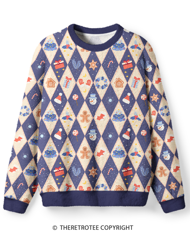 TheRetroTee Vintage 1970s Periwinkle Christmas Harlequin Sweater