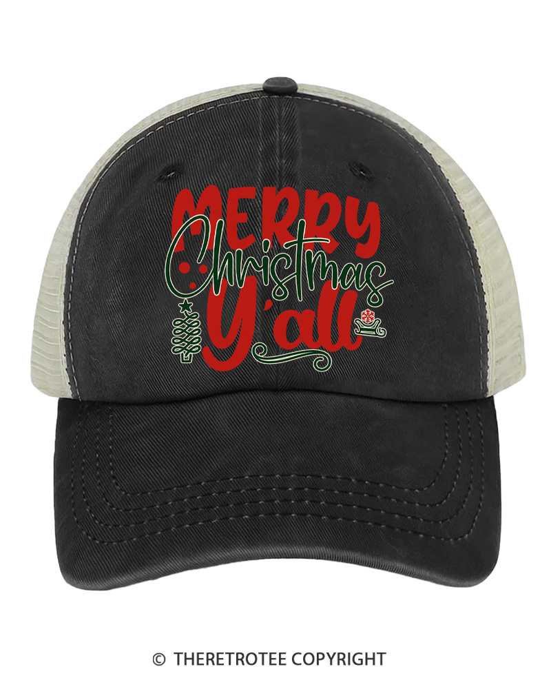 TheRetroTee Merry Christmas Y’all 1970s Trucker Hat