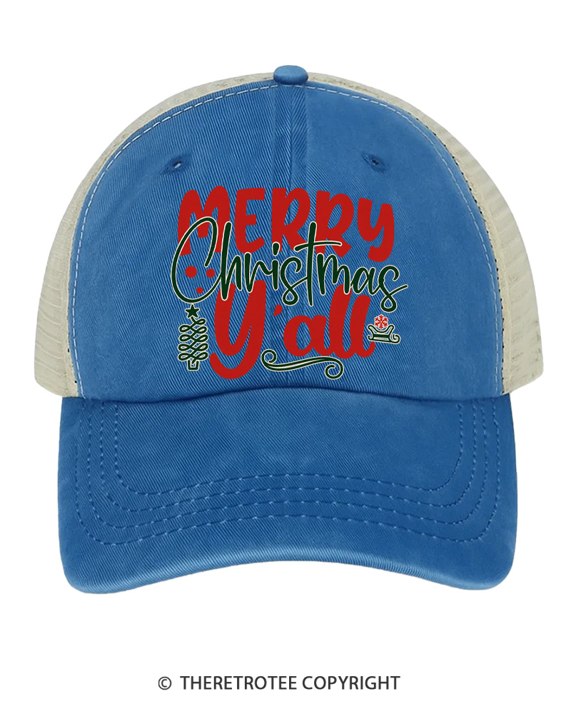 TheRetroTee Merry Christmas Y’all 1970s Trucker Hat