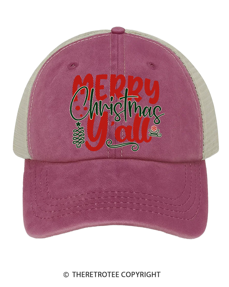 TheRetroTee Merry Christmas Y’all 1970s Trucker Hat