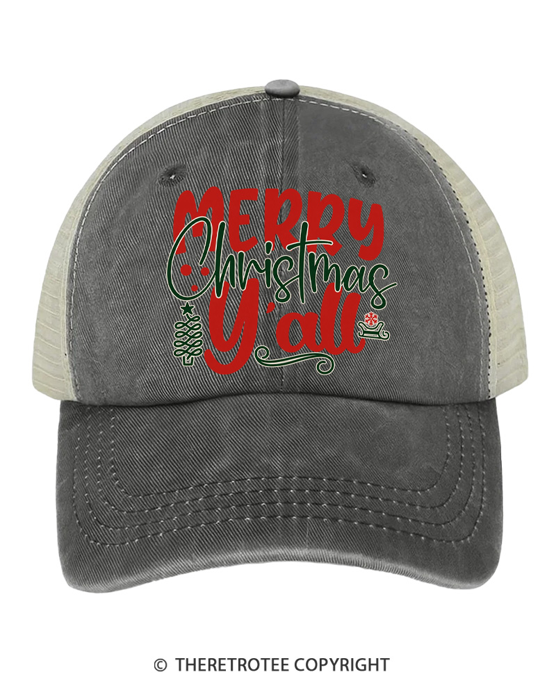 TheRetroTee Merry Christmas Y’all 1970s Trucker Hat