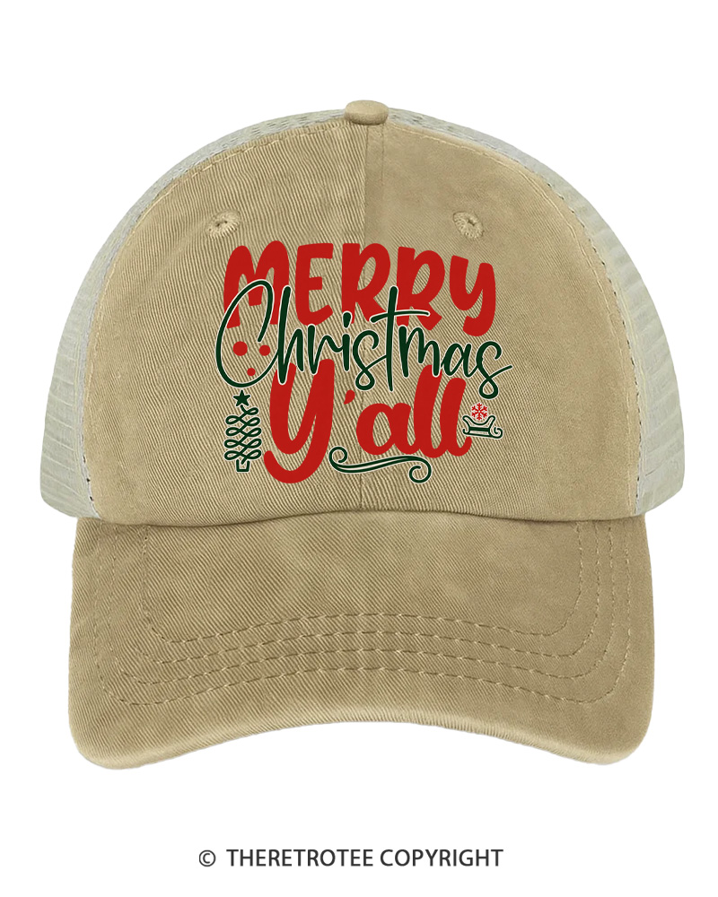 TheRetroTee Merry Christmas Y’all 1970s Trucker Hat