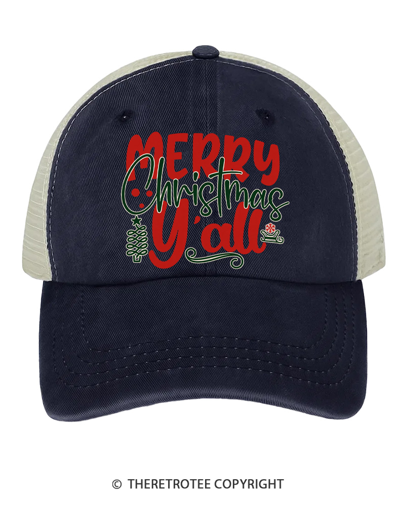 TheRetroTee Merry Christmas Y’all 1970s Trucker Hat