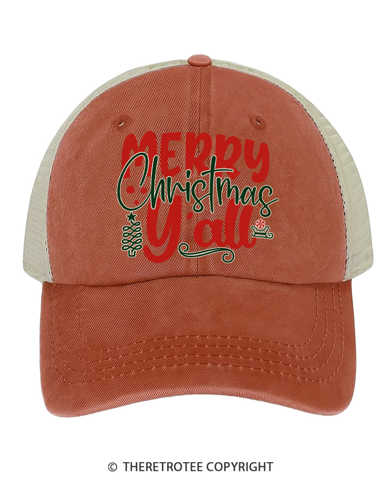 TheRetroTee Merry Christmas Y’all 1970s Trucker Hat