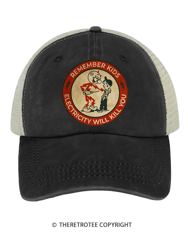 TheRetroTee Remember Kids Electricity Will Kill 1980s Trucker Hat