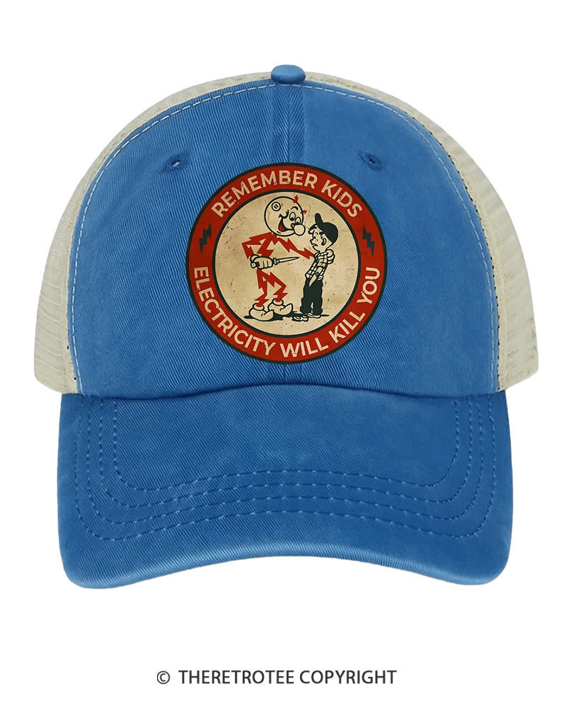 TheRetroTee Remember Kids Electricity Will Kill 1980s Trucker Hat