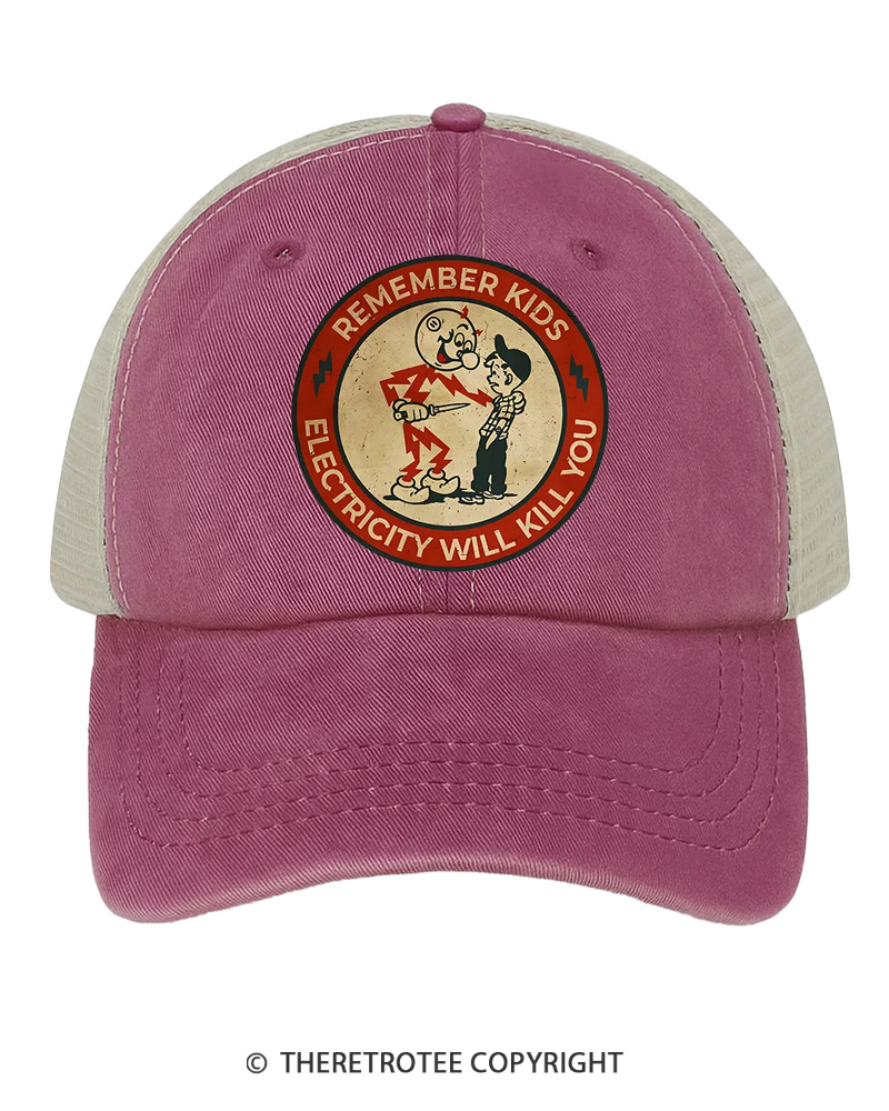 TheRetroTee Remember Kids Electricity Will Kill 1980s Trucker Hat