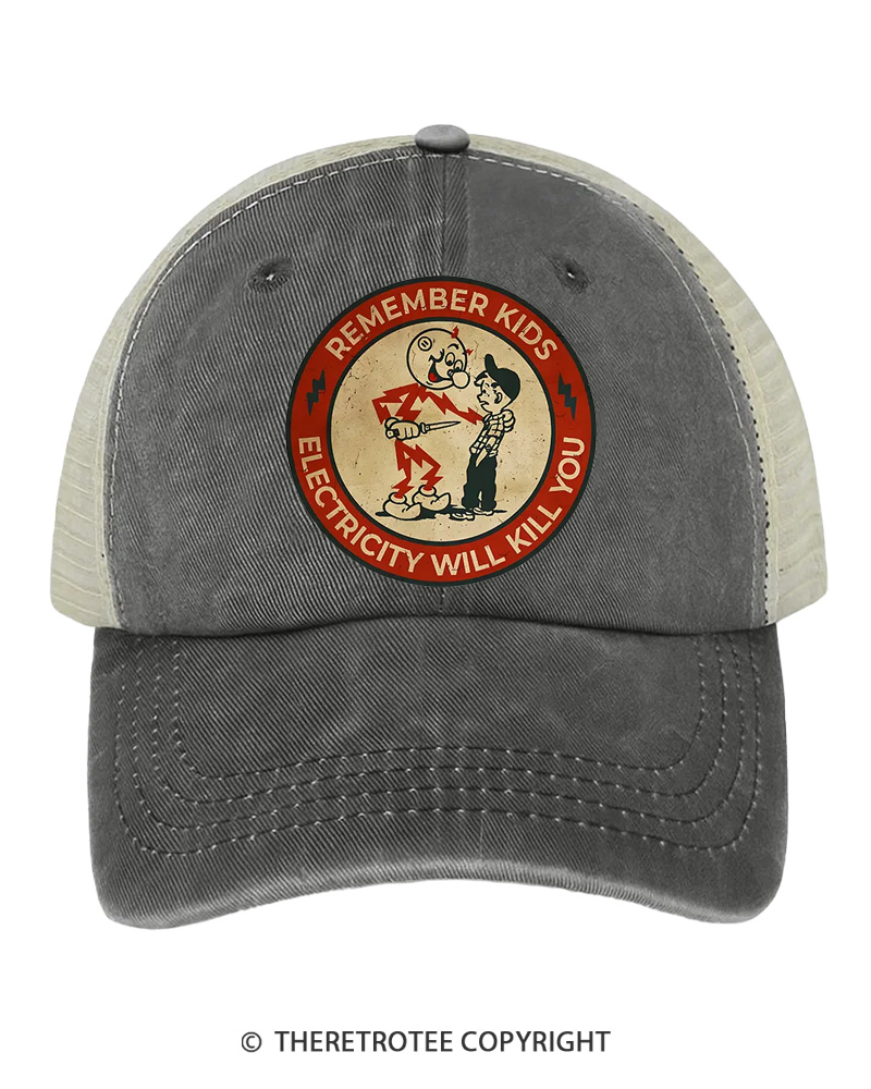 TheRetroTee Remember Kids Electricity Will Kill 1980s Trucker Hat