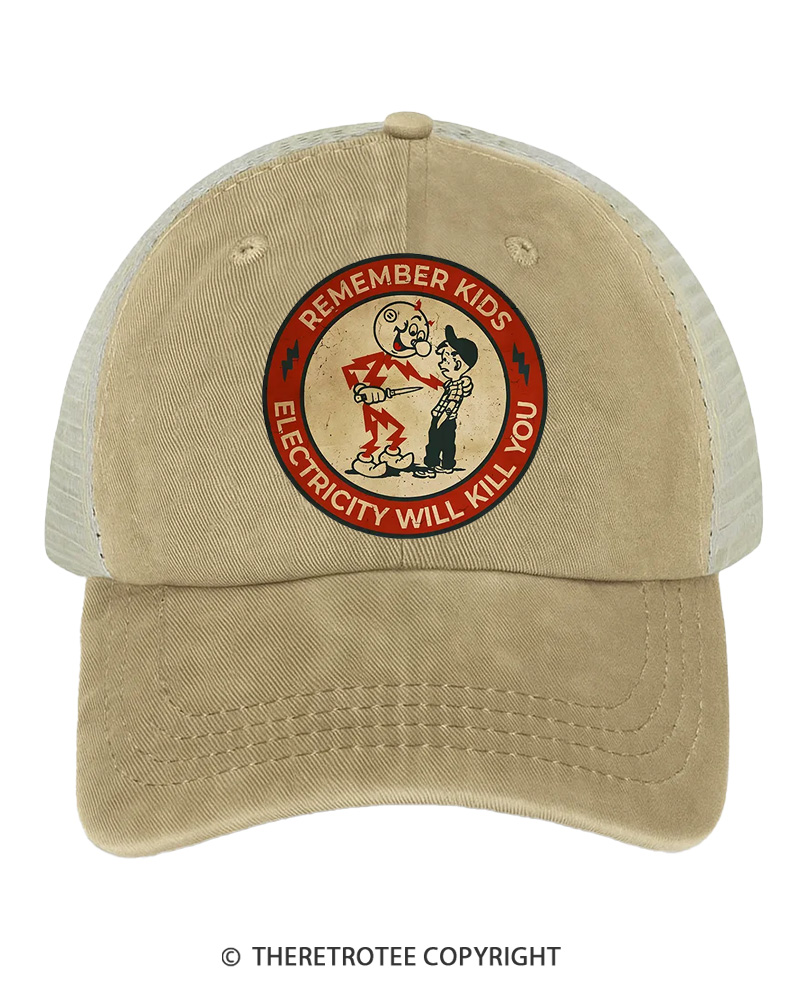 TheRetroTee Remember Kids Electricity Will Kill 1980s Trucker Hat