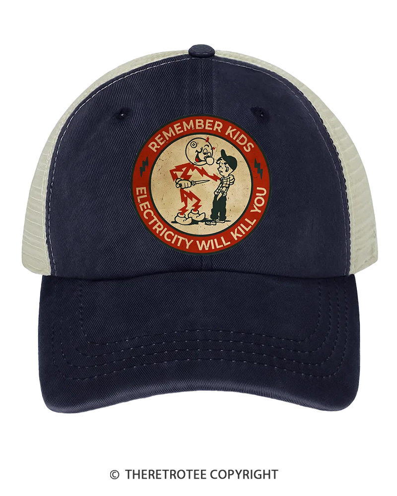 TheRetroTee Remember Kids Electricity Will Kill 1980s Trucker Hat