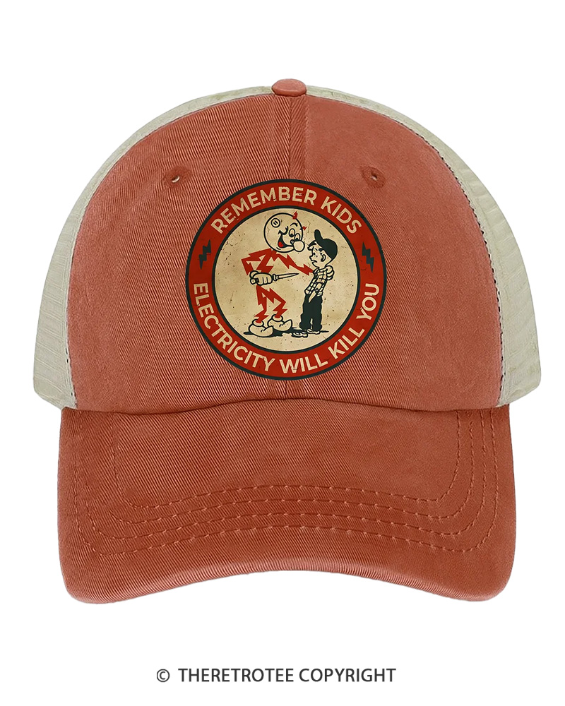 TheRetroTee Remember Kids Electricity Will Kill 1980s Trucker Hat