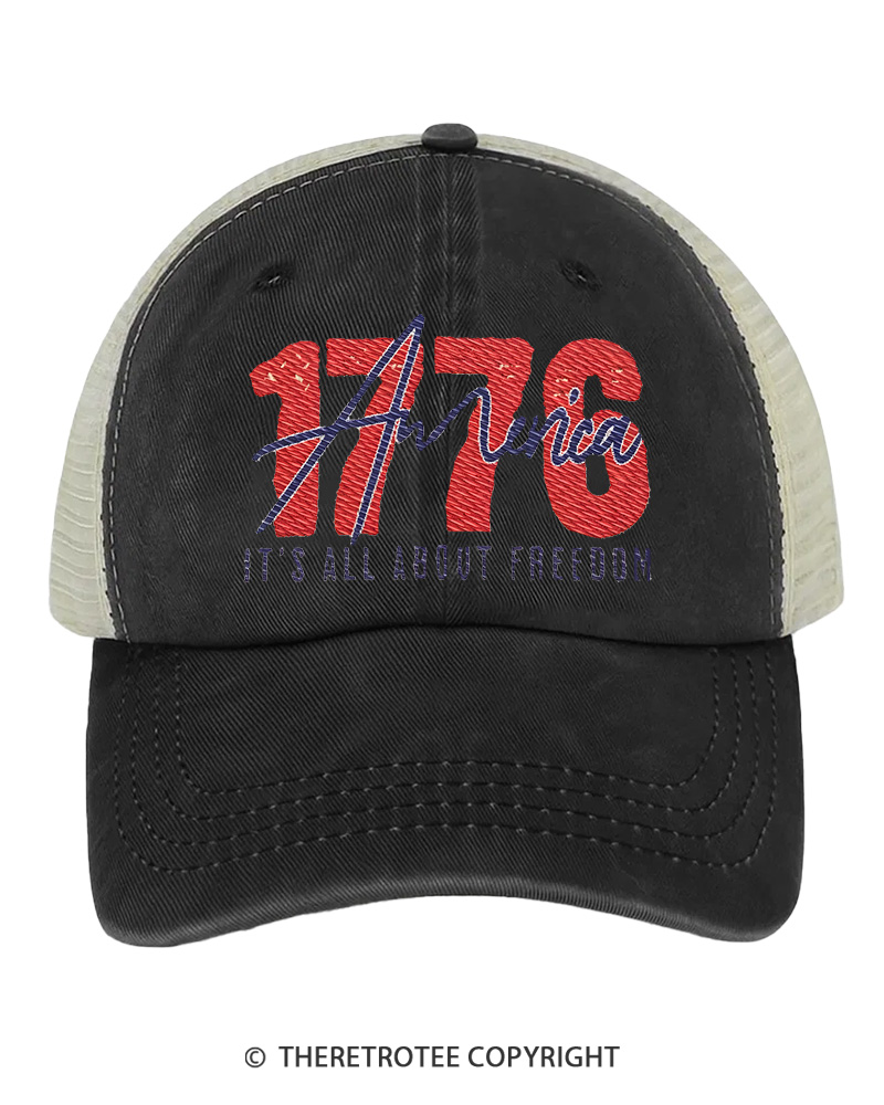 TheRetroTee 1776 Freedom 4th of July Unisex Embroidered Trucker Hat