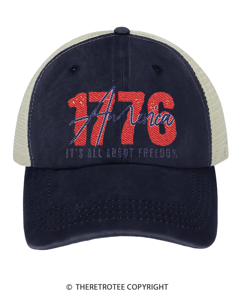 TheRetroTee 1776 Freedom 4th of July Unisex Embroidered Trucker Hat