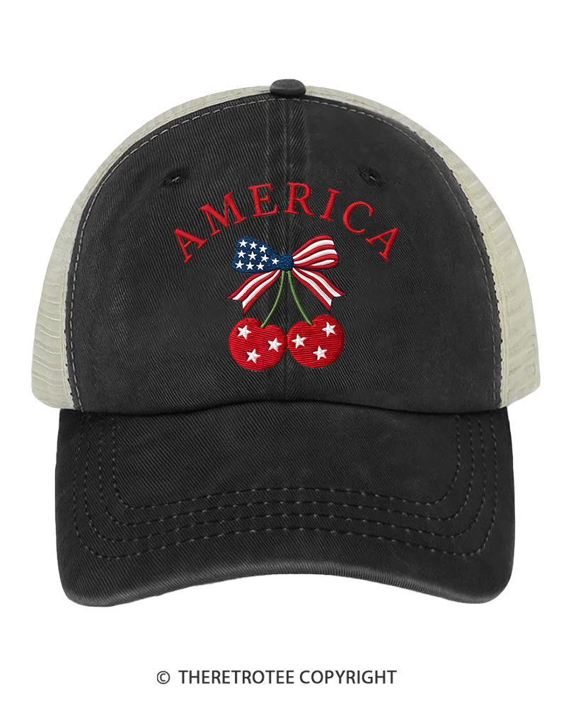 TheRetroTee Cherry America 1776 Embroidered Trucker Hat
