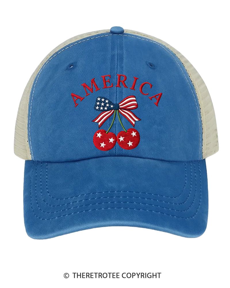TheRetroTee Cherry America 1776 Embroidered Trucker Hat